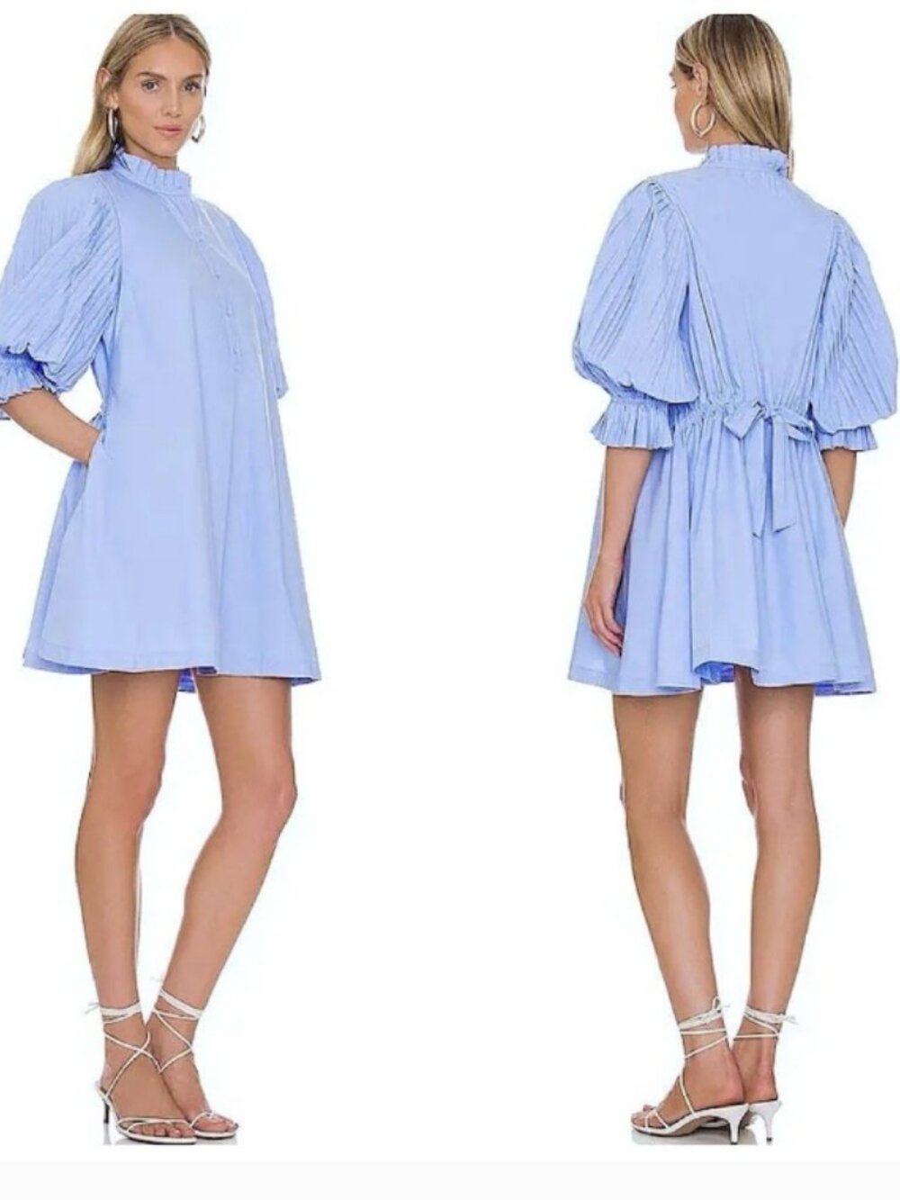 Sovere Women's Blue Focus Pleat Smock 3/4 Sleeve Back Tie Waist Mini Dress XL
